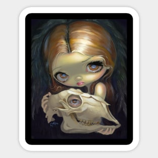 Chibi Girl Holiding Creepy Skull Sticker